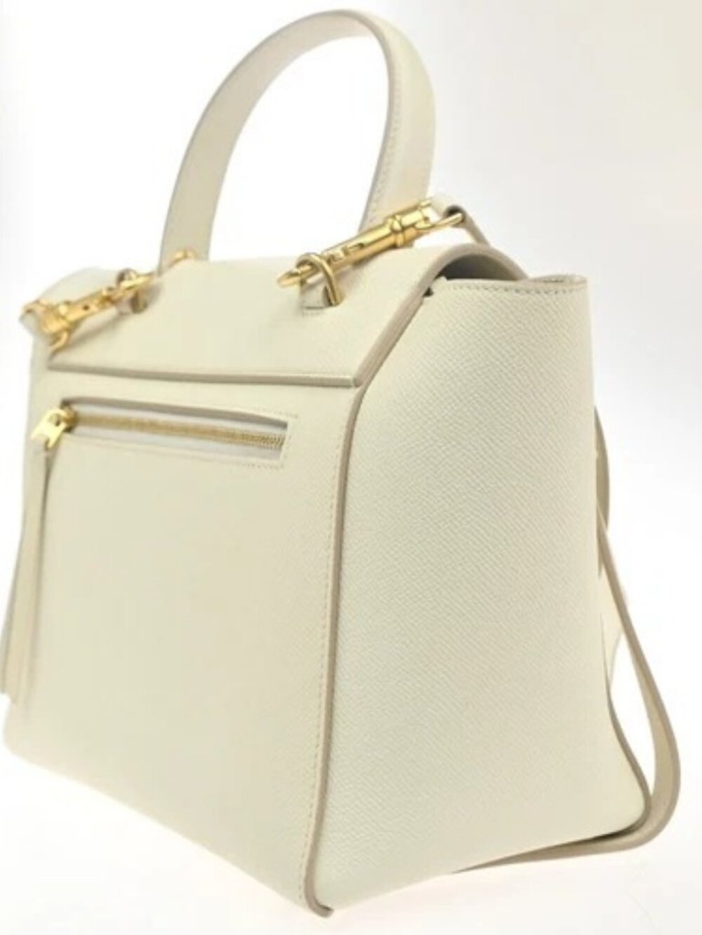 CELINE Logo Belt 2way Shoulder Hand Bag Leather White GHW Italy 29RL885 - Picture 3 of 16